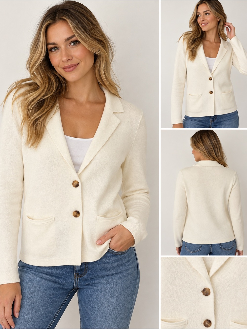 Cyrus Cream Ivory Knit Blazer Cardigan Size L NWT